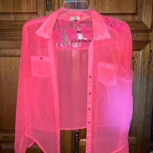 Sheer Pink Button-Up Blouse